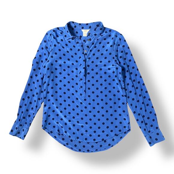 Joe Fresh Blue Polka Dot Silk Blouse Top Size M Business Casual Preppy‎ - Picture 1 of 10